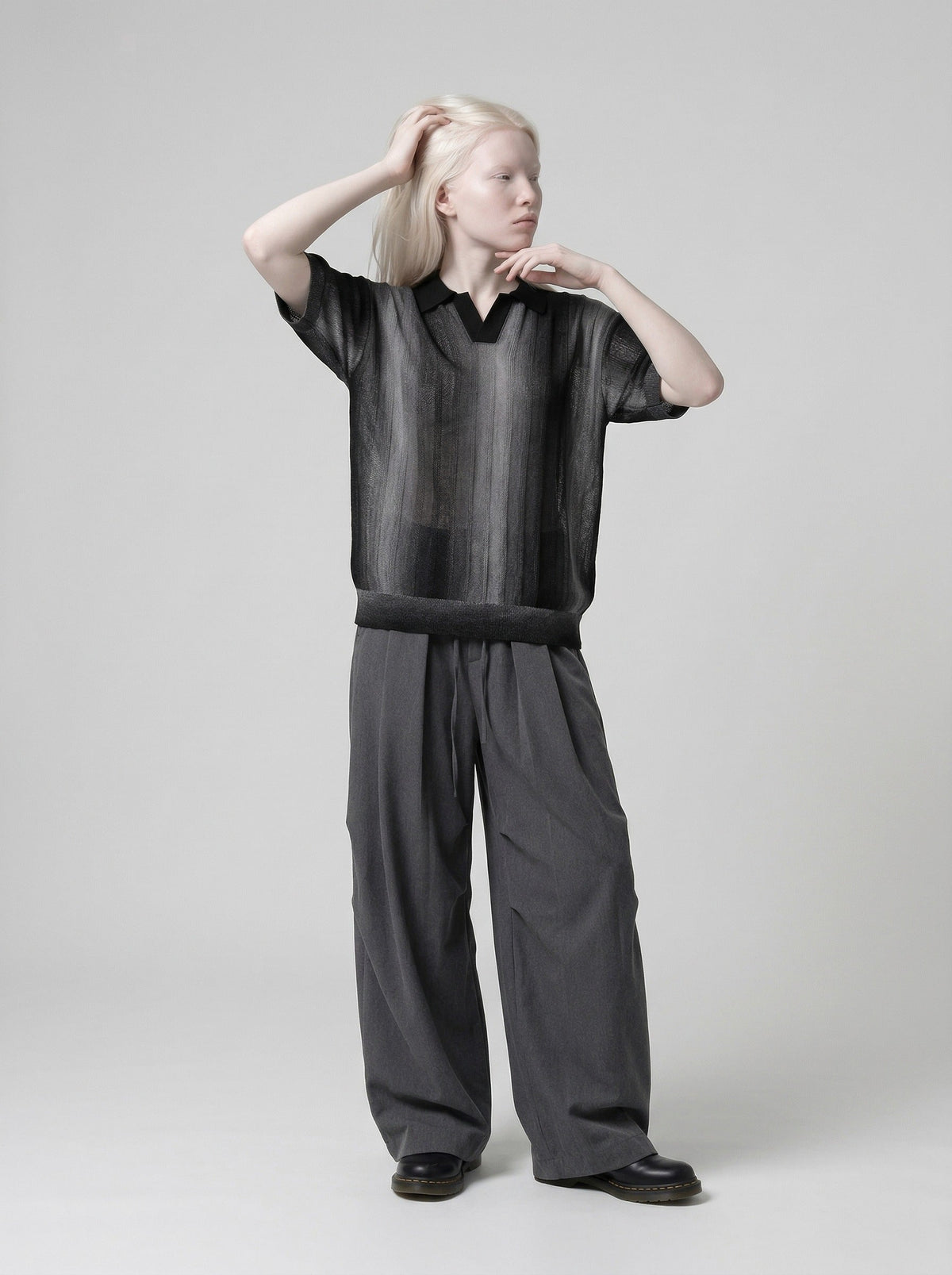 Gradient Striped Knitted Polo Shirt