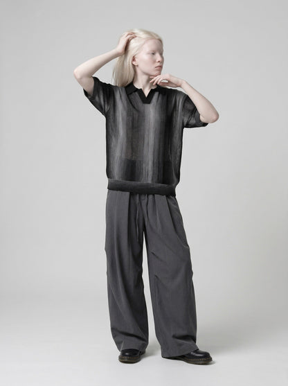 Gradient Striped Knitted Polo Shirt
