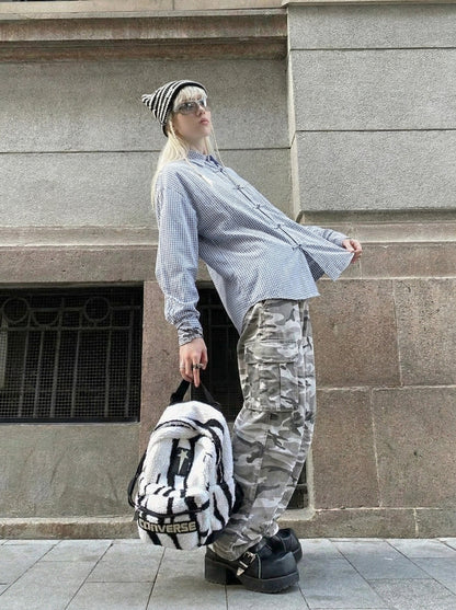 Camouflage Wide-Leg Cargo Pants