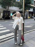 Sunflower and Bear Embroidered Button-Up Shirt