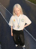 Sunflower and Bear Embroidered Button-Up Shirt
