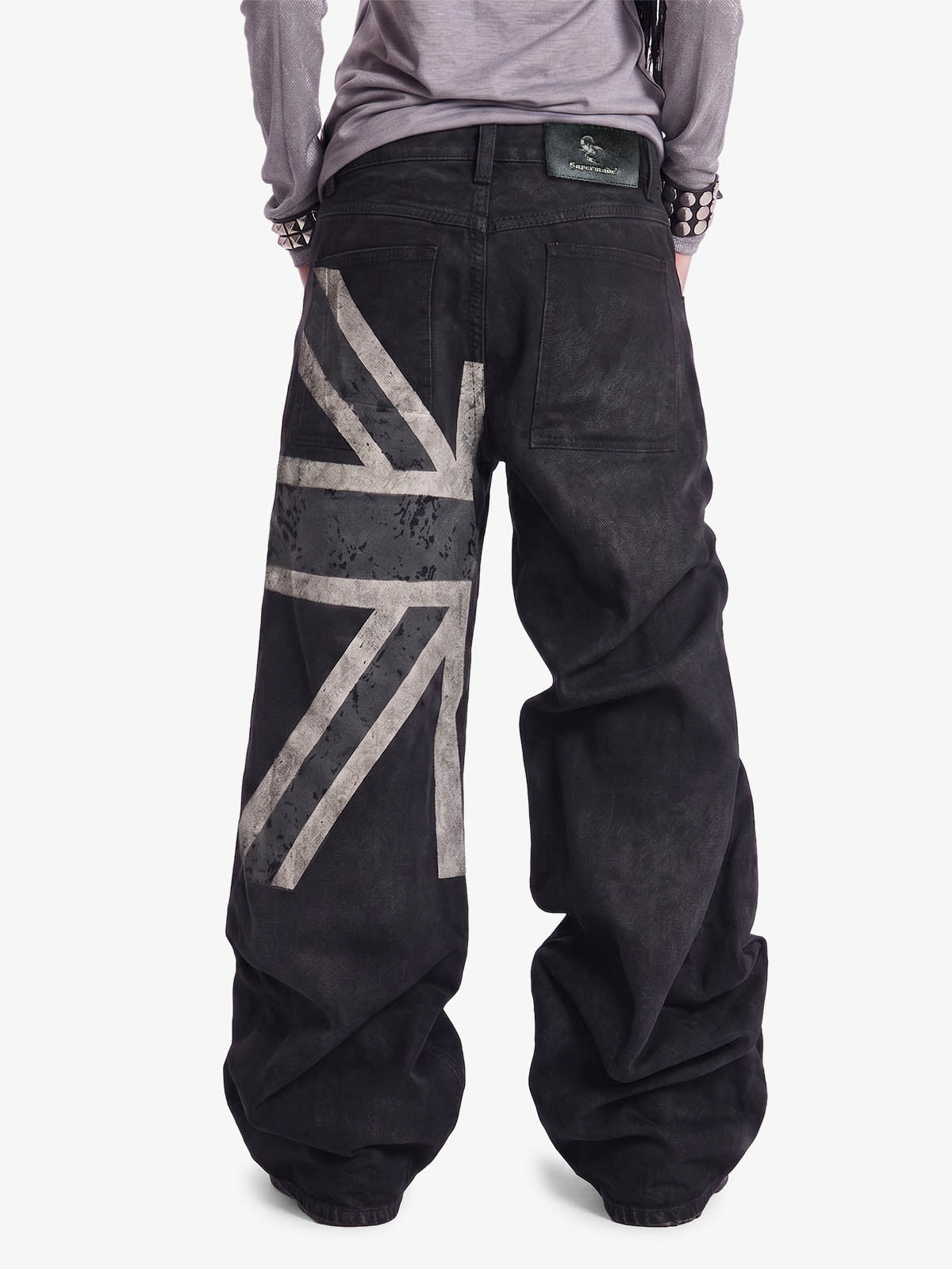Flag Graphic Washed Distressed Jeans; Black / S, Black / M, Black / L, Black / XL, Black / 2XL