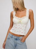 Floral Lace Trim Camisole Top